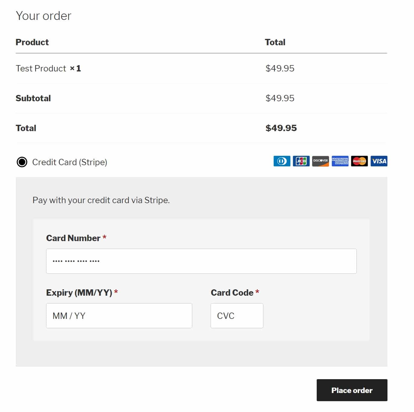 Credit Card checkout in WooCommerce Paiement par carte de crédit dans WooCommerce