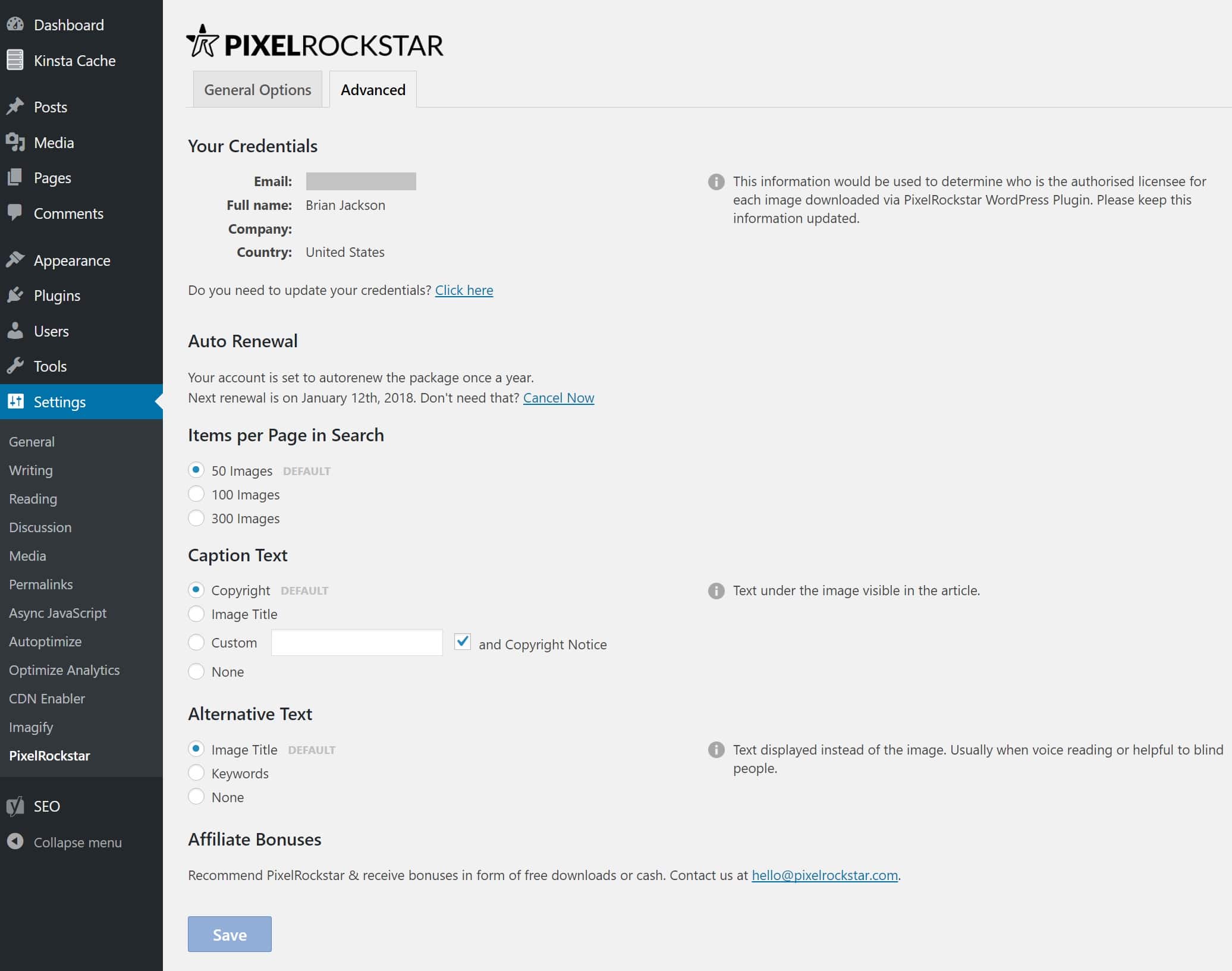 PixelRockStar advanced settings Réglages avancés de PixelRockStar