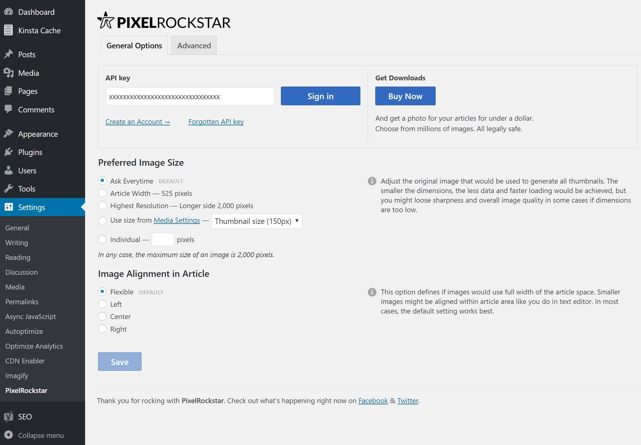 PixelRockStar settings Réglages PixelRockStar