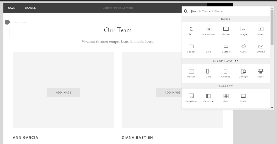 Construire une page avec l'éditeur par glisser-déposer de Squarespace