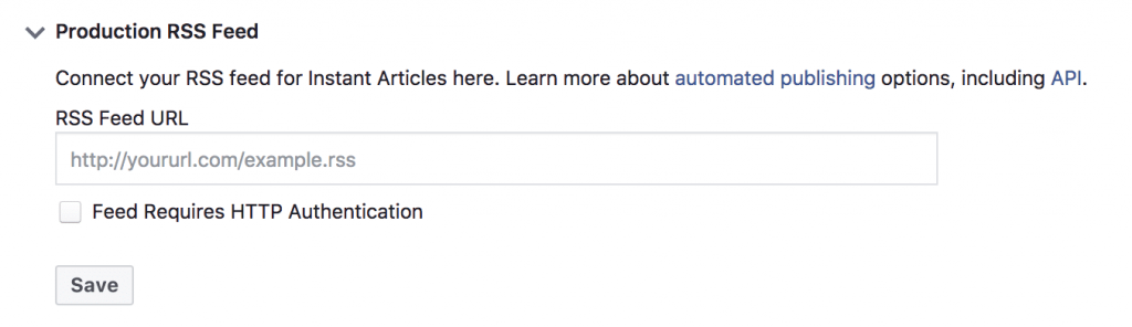 Facebook Instant Articles production RSS Feed Production de flux RSS de Facebook Instant Articles