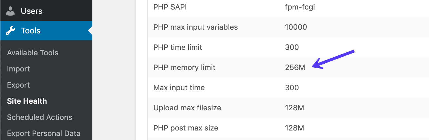 Limite de mémoire PHP dans la santé du site