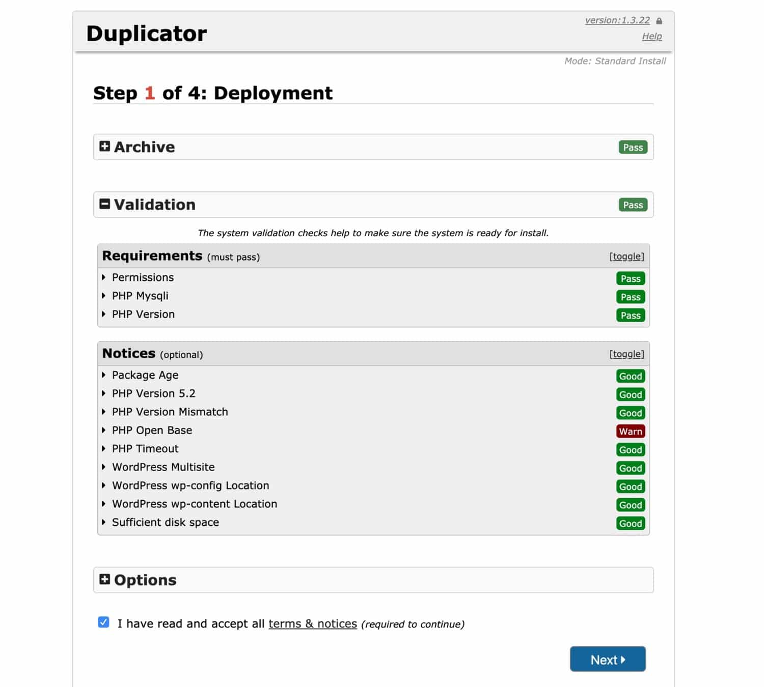 Le processus d'importation de Duplicator