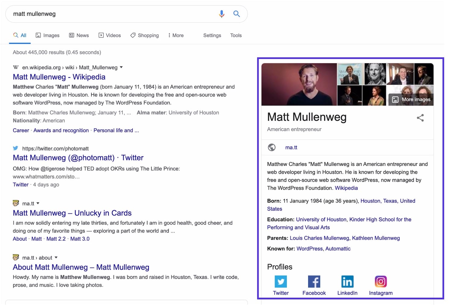 Panneau de connaissances de Matt Mullenweg
