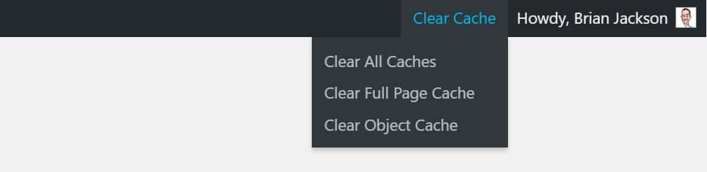 Vider le cache à partir de la barre d'outils WordPress