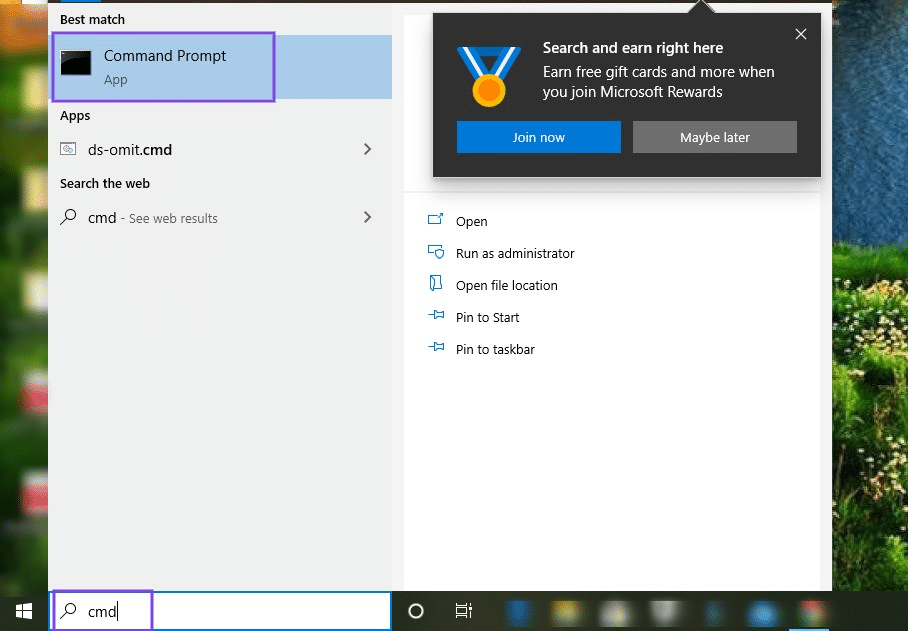 L'application « Invite de commande » du menu Windows
