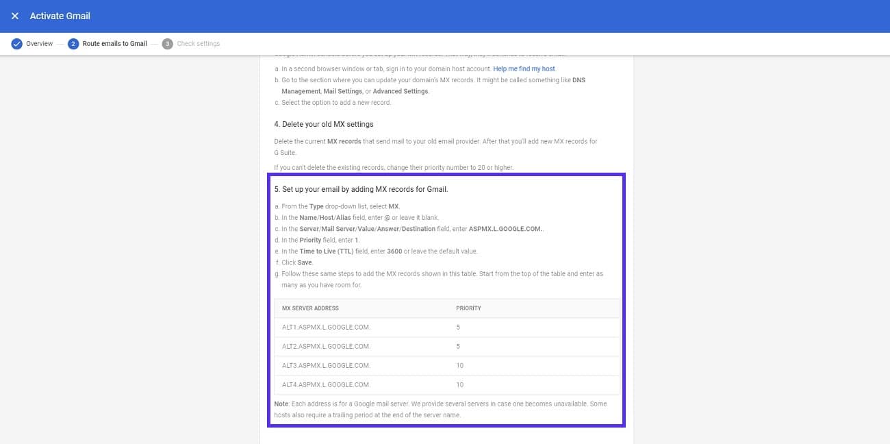 Enregistrements MX G Suite
