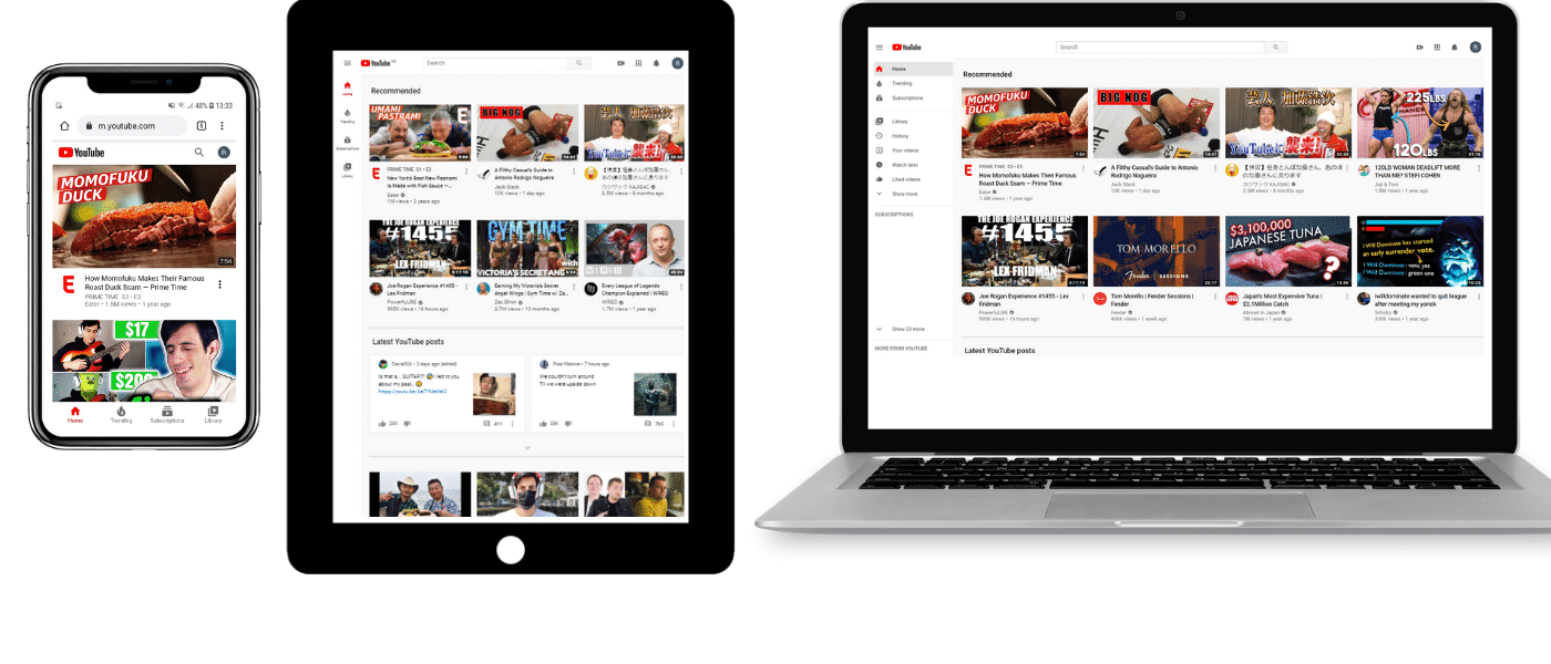 YouTube sur mobile, tablette et ordinateur portable