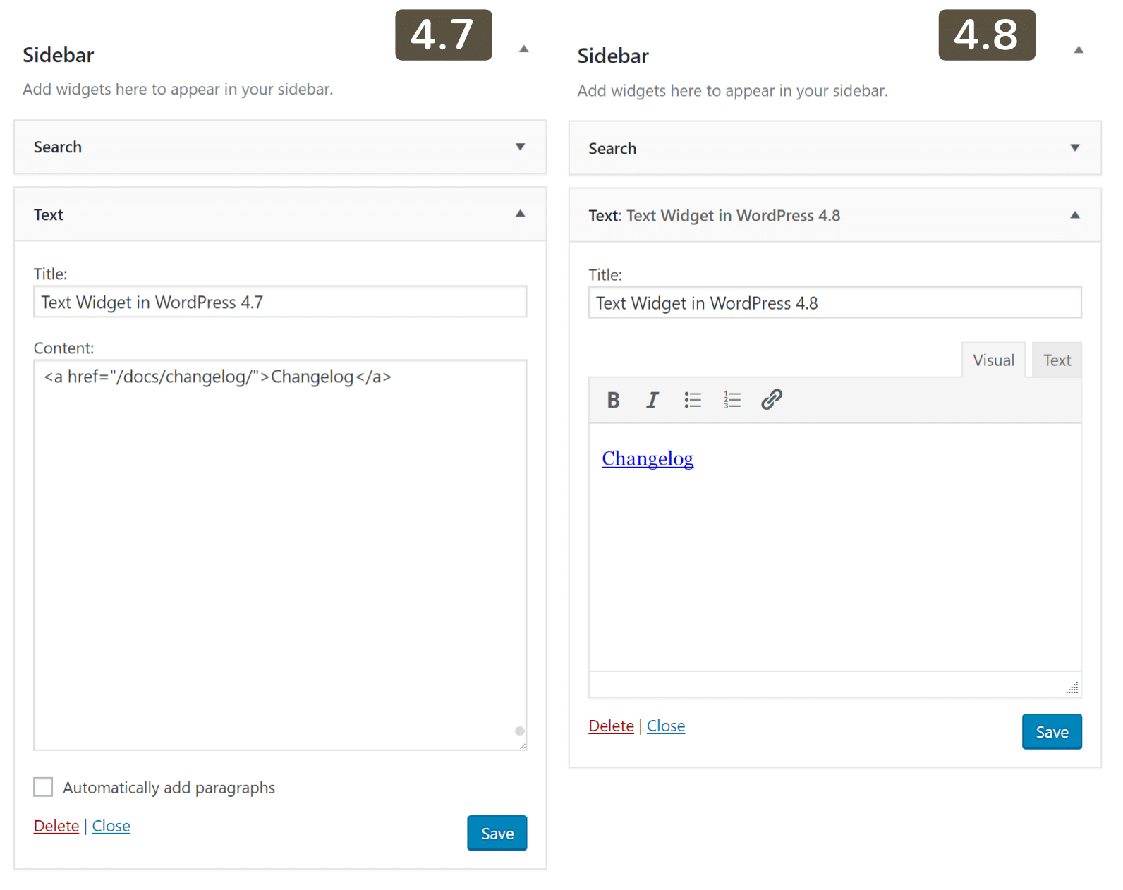 L'editor visuale nei widget con WordPress 4.8