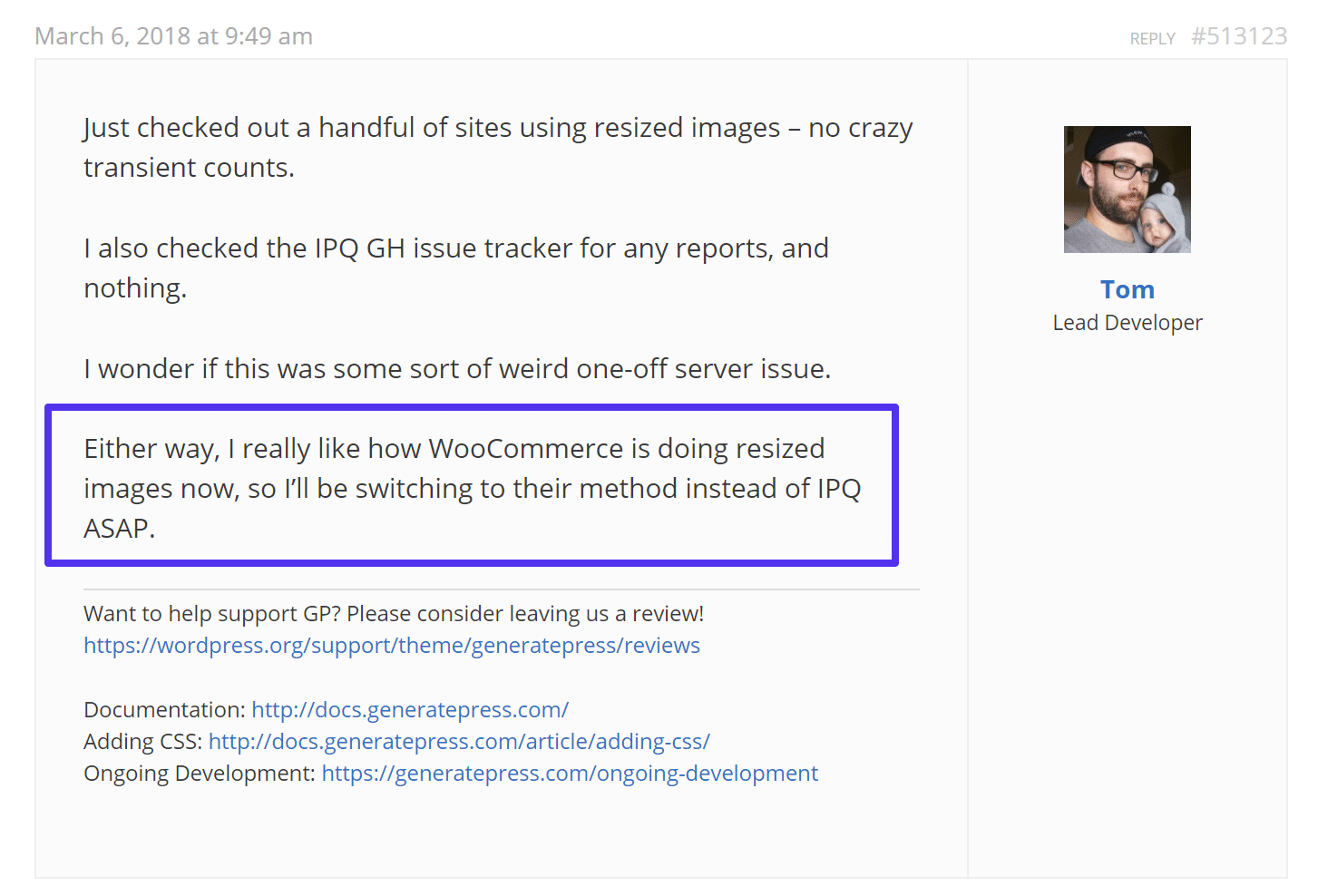 Risposta da uno sviluppatore di WordPress
