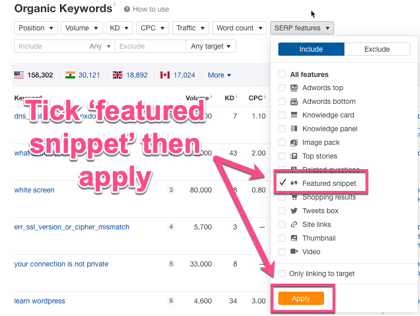 Snippet di anteprima in Ahrefs