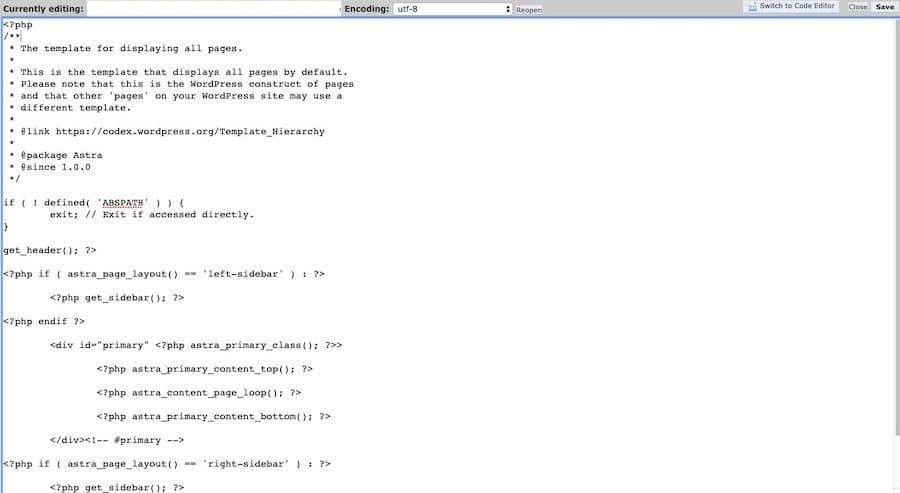 Utilizzando cPanel, una copia di page.php viene generata e trasferita in un nuovo file chiamato searchpage.php