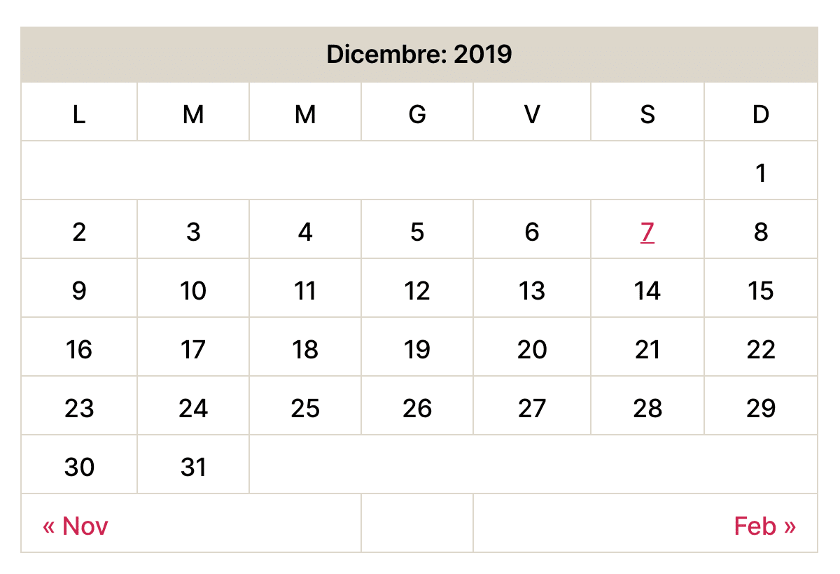 Vecchio widget del calendario