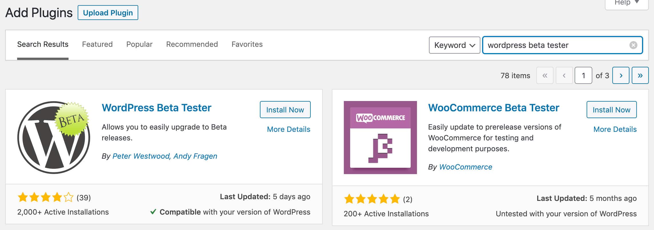 Installare il plugin WordPress Beta Tester