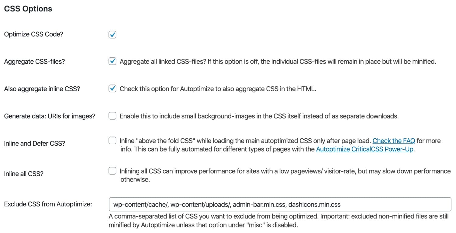 Ottimizzazione CSS in Autoptimize