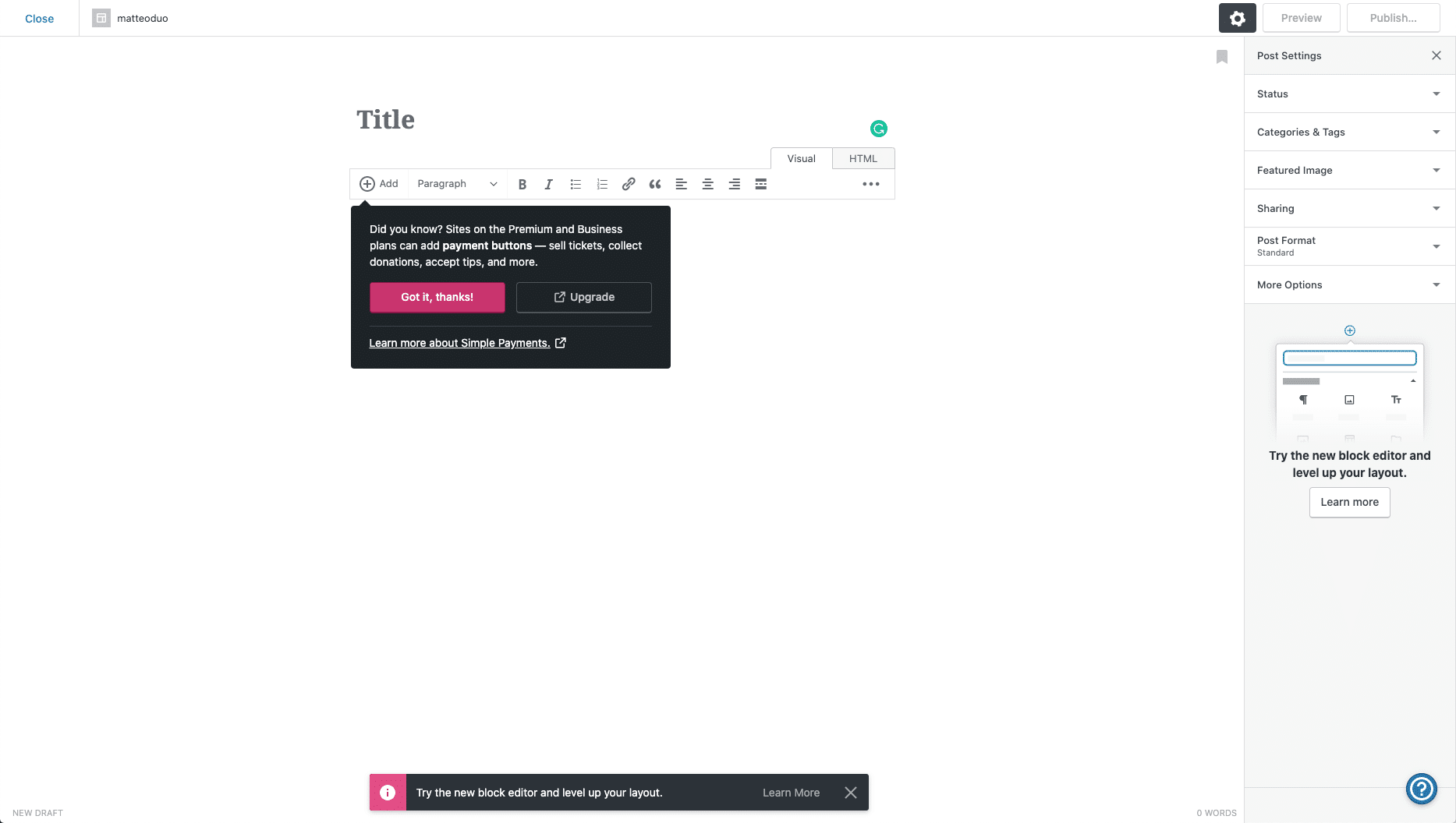 L'editor di WordPress.com