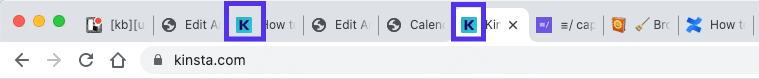 La favicon di Kinsta nel browser Chrome