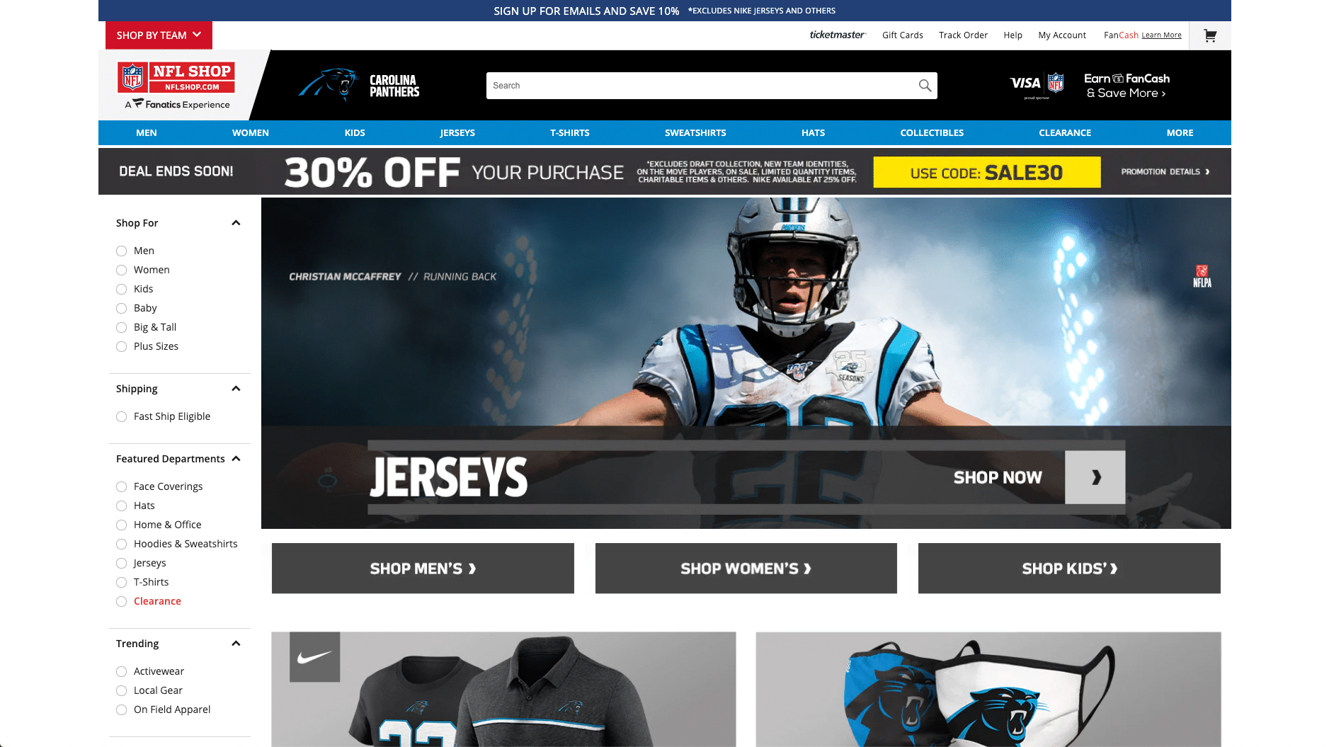 Carolina Panthers, il negozio ufficiale della NFL