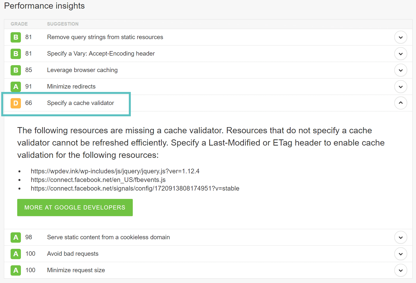 Specify a cache validator warning Specify a Cache Validator(キャッシュバリデータを指定する)