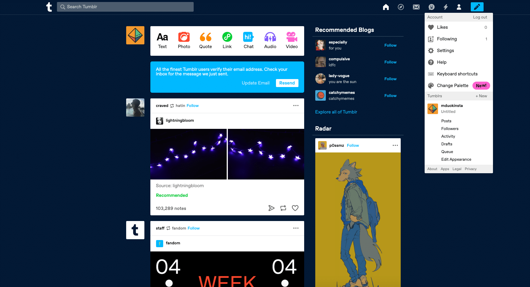Tumblrのダッシュボード