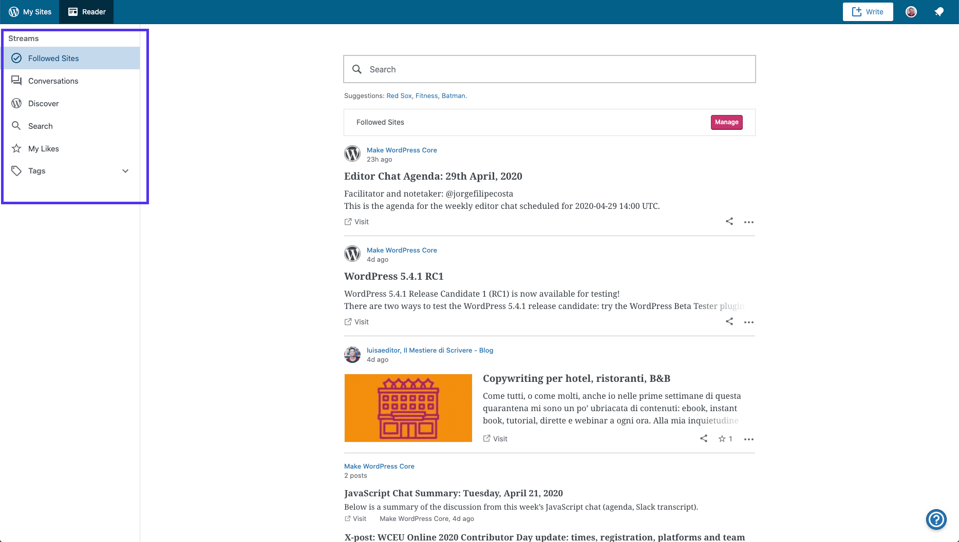WordPress.comのインターフェース