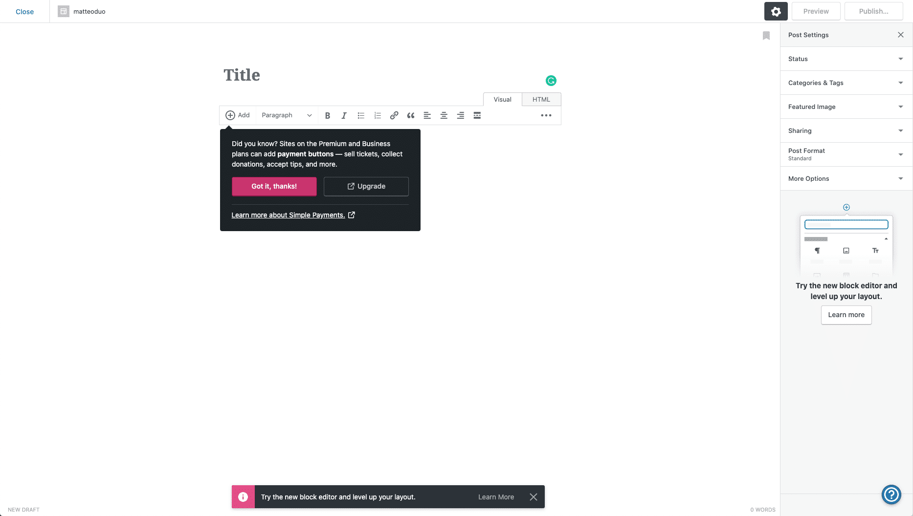 WordPress.comのエディター