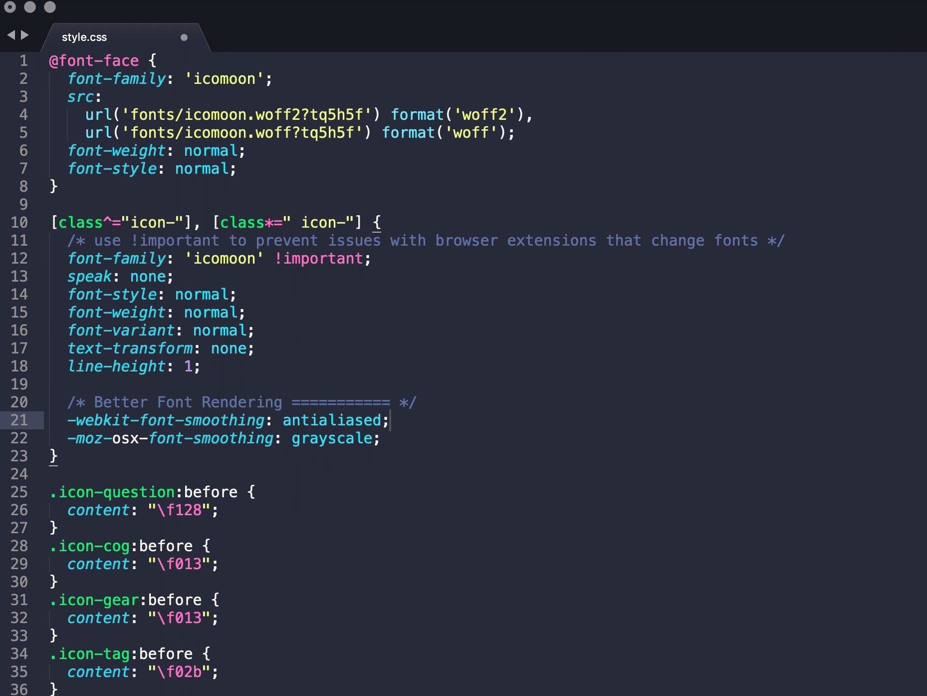 CSS-bestand IcoMoon
