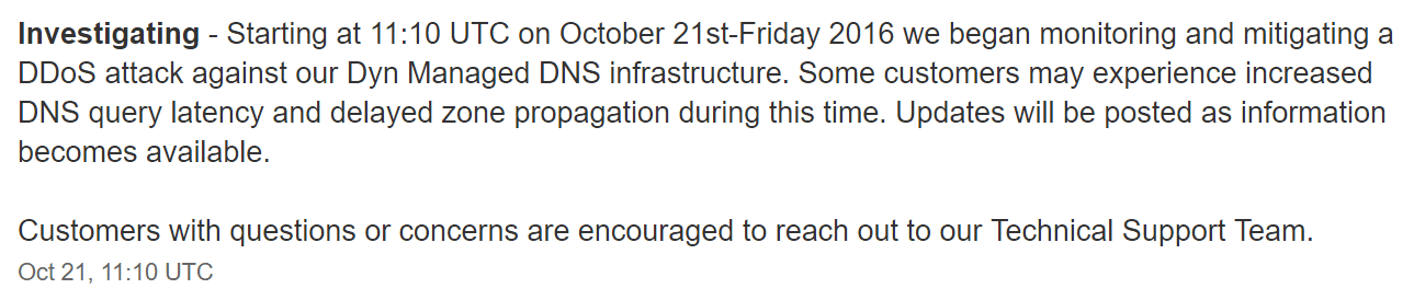 Dyn DNS DDoS attack status Dyn DNS DDoS aanvalstatus