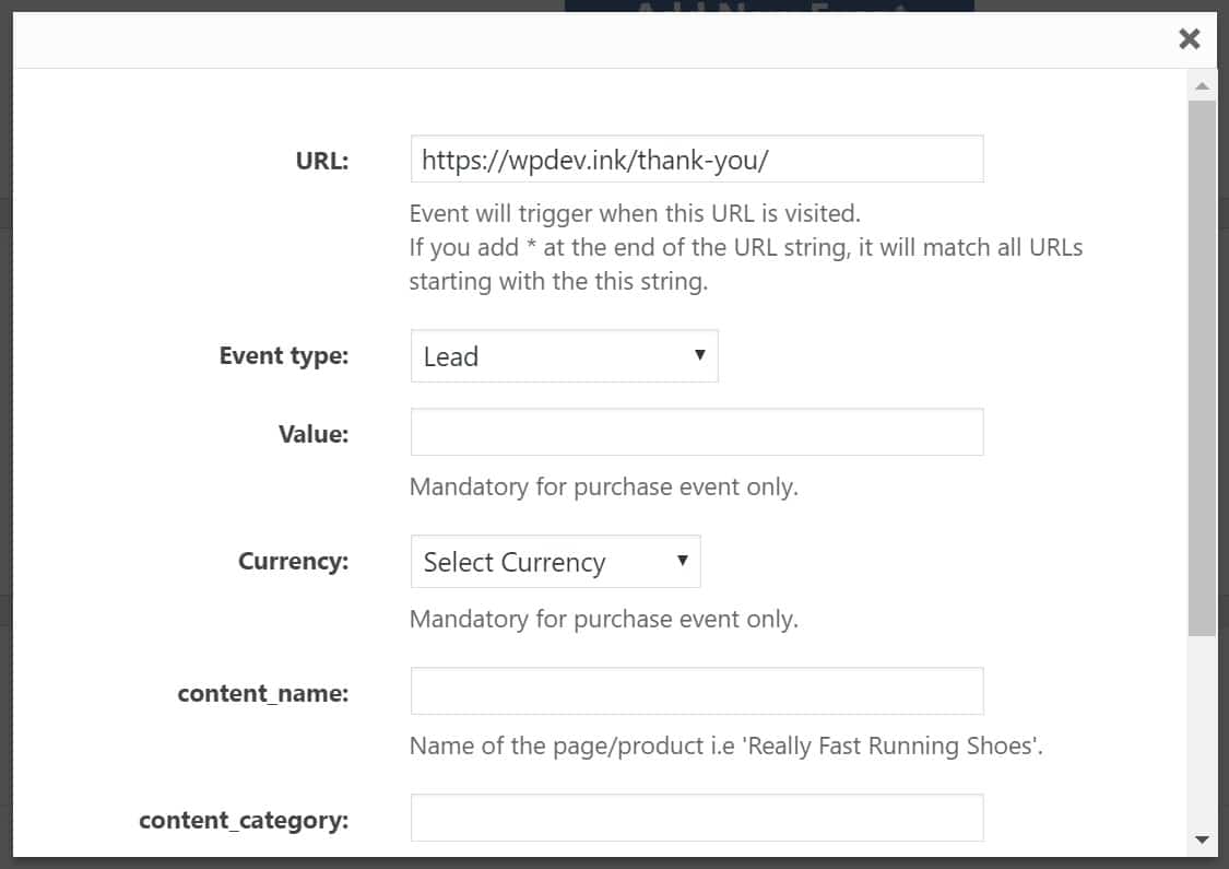 Add custom FB event Voeg een aangepast FB gebeurtenis toe
