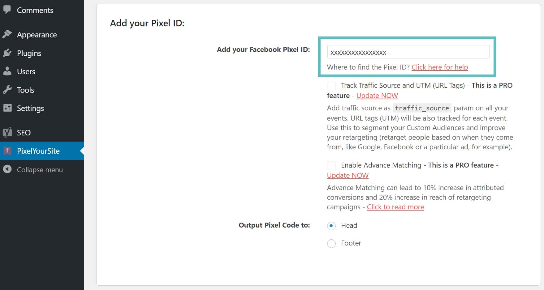 Add Facebook pixel ID in WordPress Voeg je Pixel ID toe in WordPress