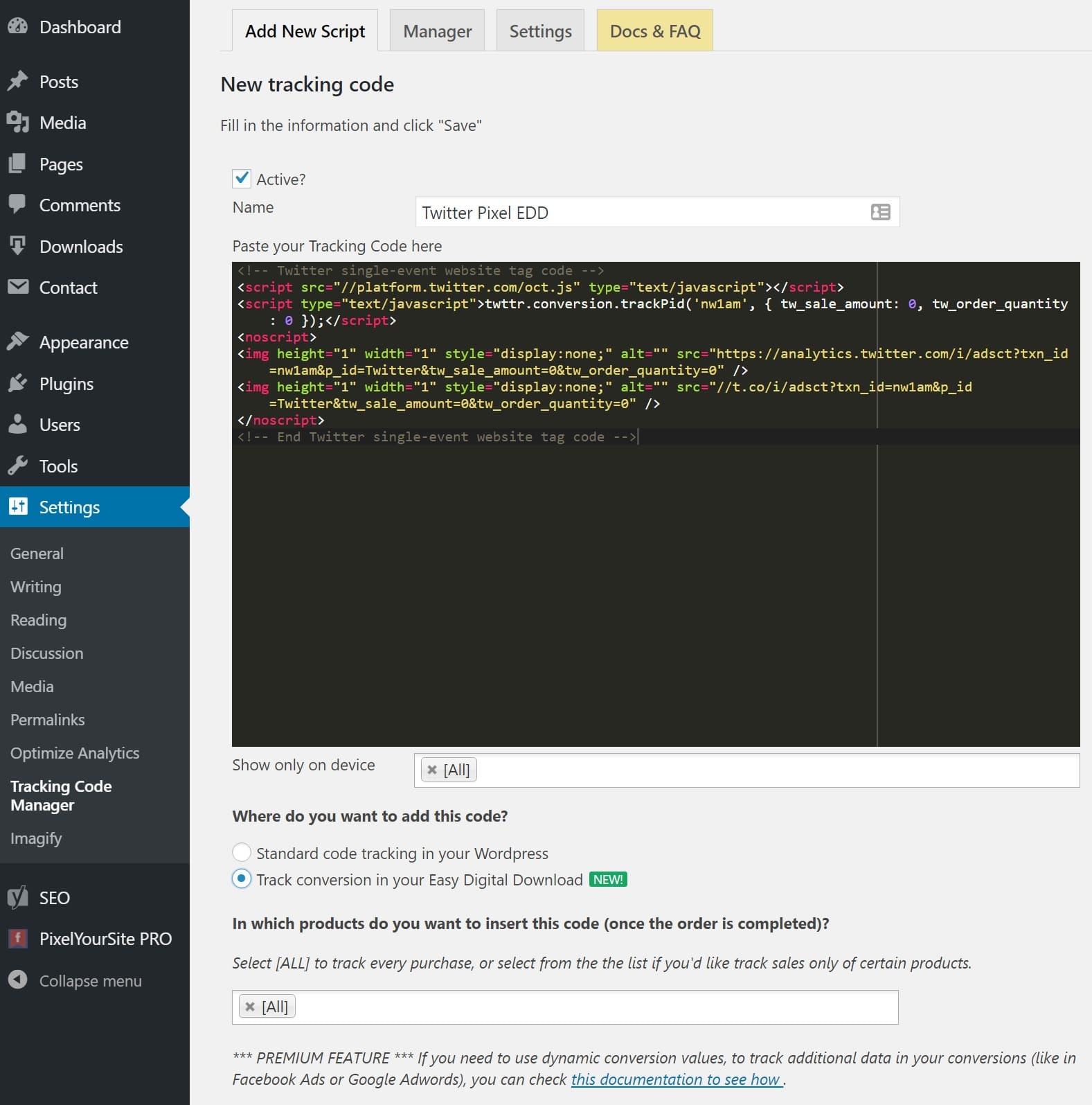 Add Twitter pixel in Easy Digital Downloads Voeg Twitter Pixel toe in Easy Digital Downloads