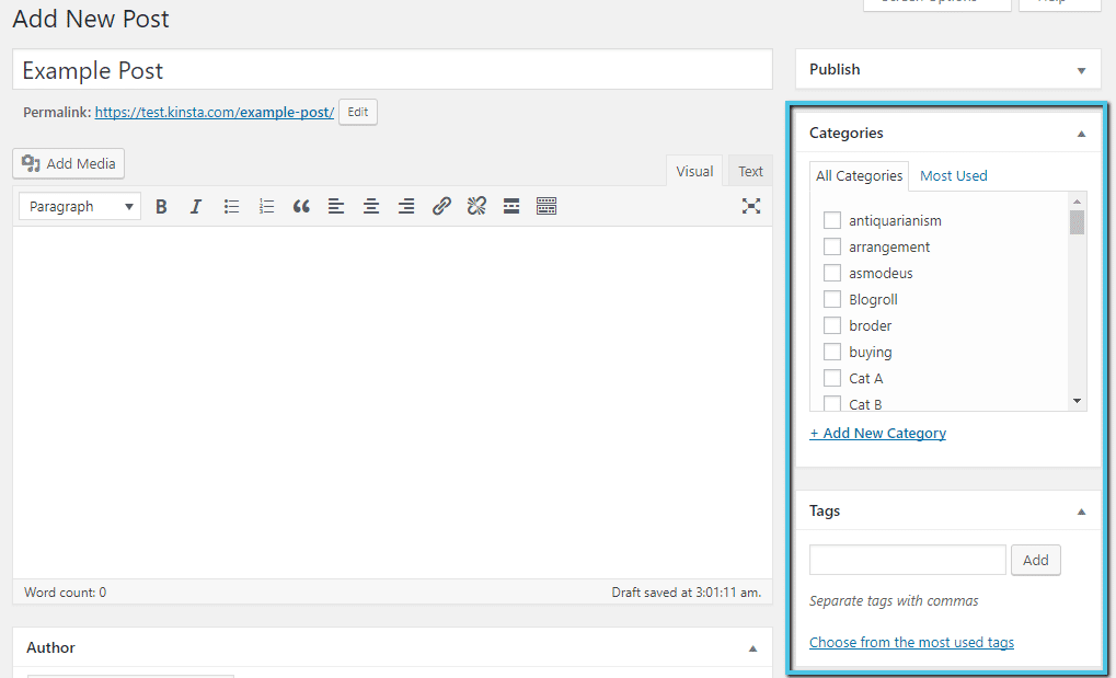 Taxonomias no Editor WordPress