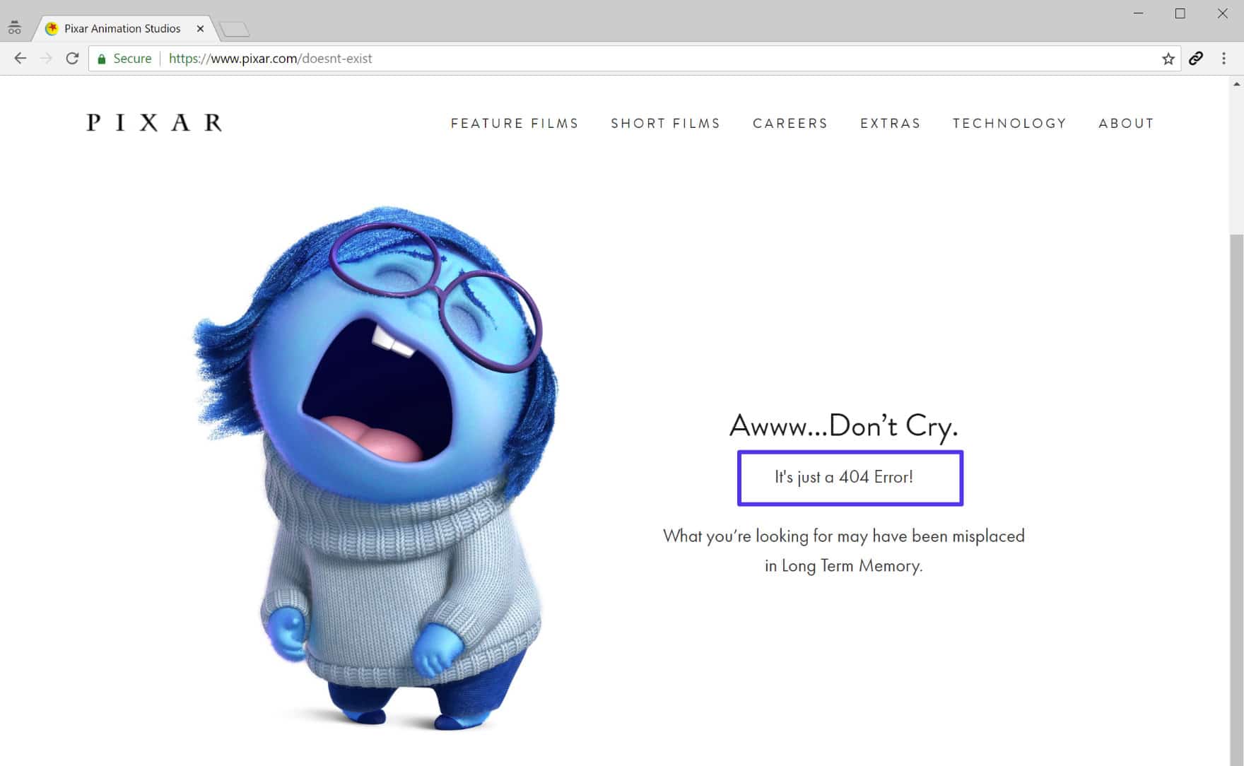 Exemplo de página 404 engraçado