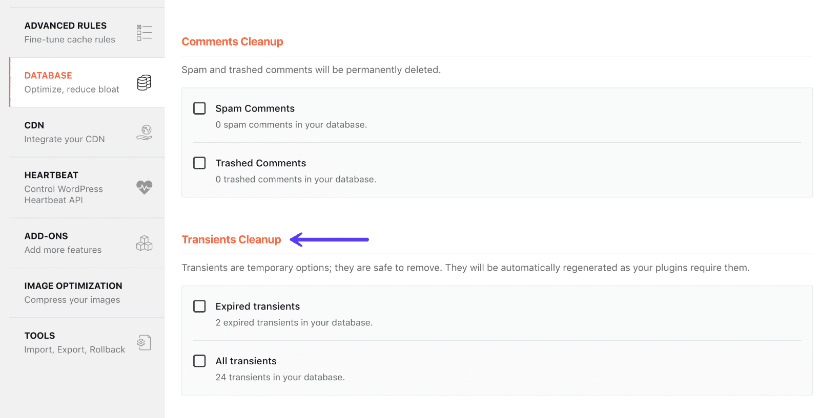 Limpar transientes com o WP Rocket