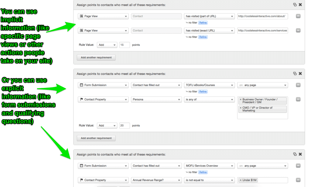 Filtros de automação de marketing
