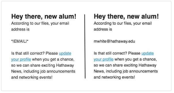 Exemplo de merge tags no Mailchimp