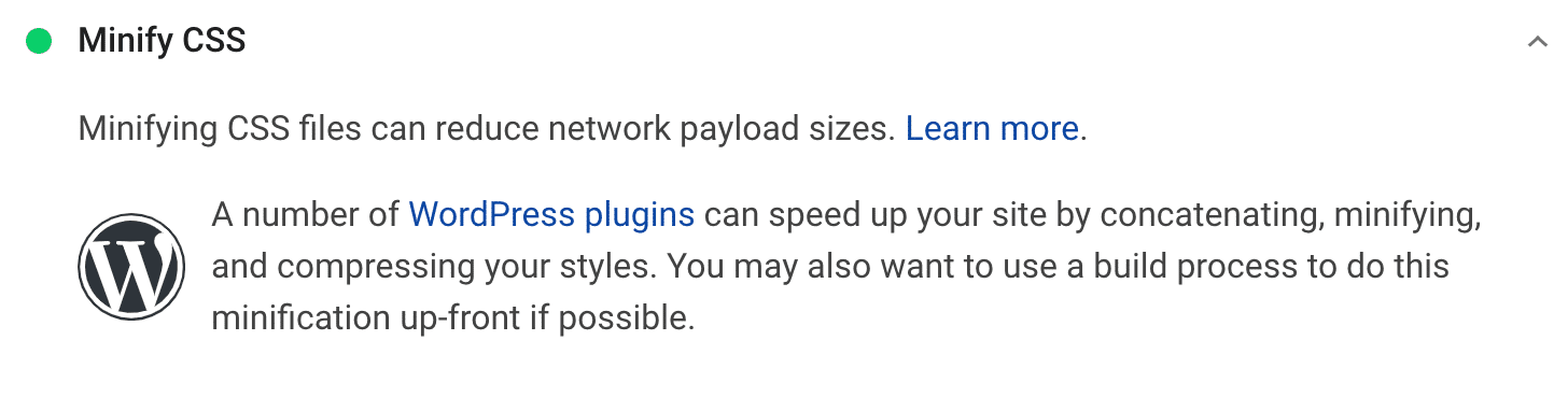 Recomendação para minificar CSS.