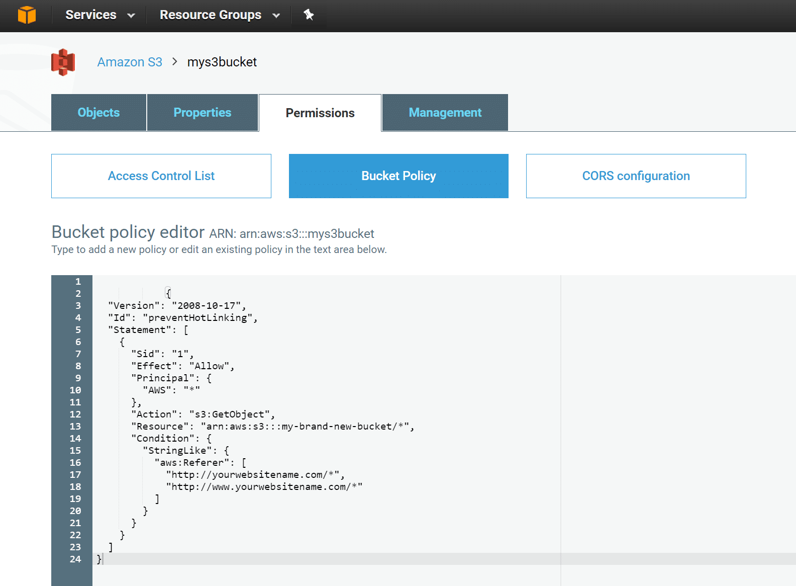 Amazon S3 protezione hotlink