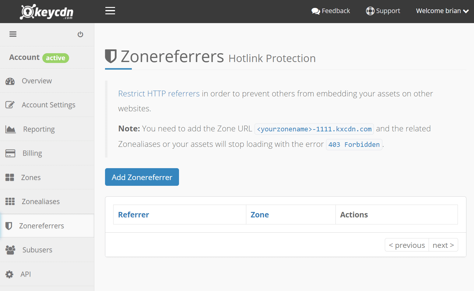 Protezione KeyCDN hotlink