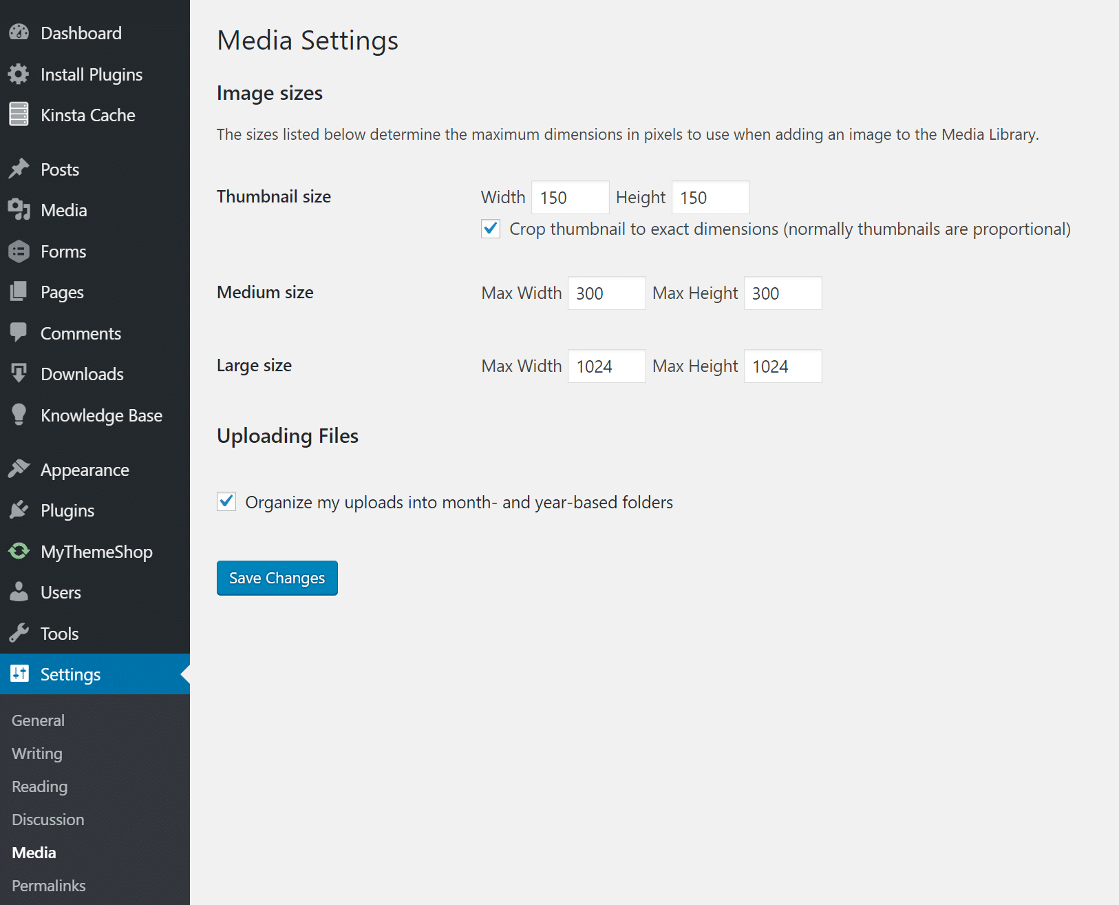 WordPress media settings WordPressのメディア設定