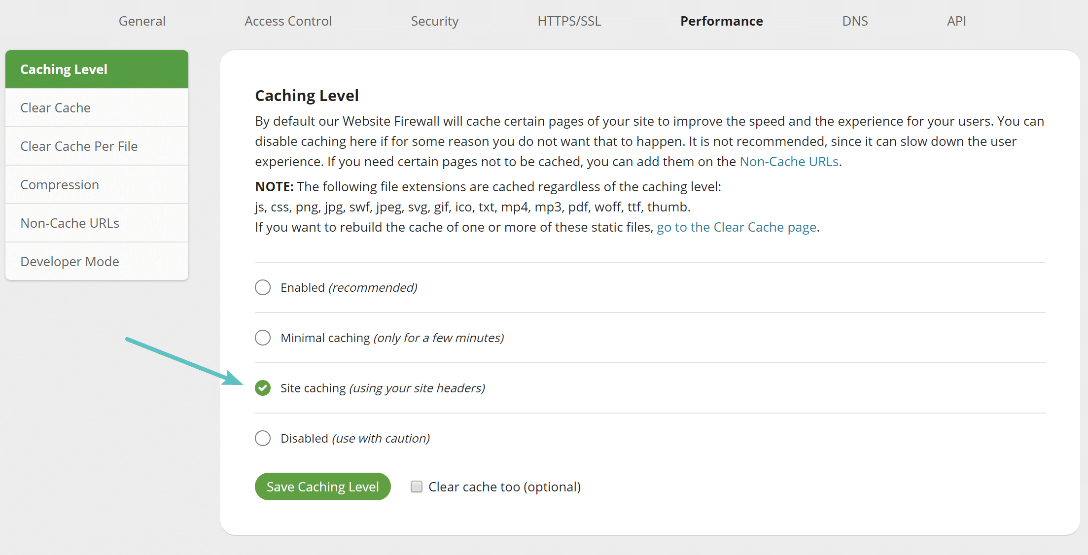 Sucuri site caching