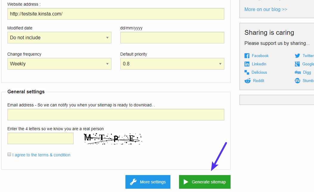 Configurazione del generatore di Sitemap XML