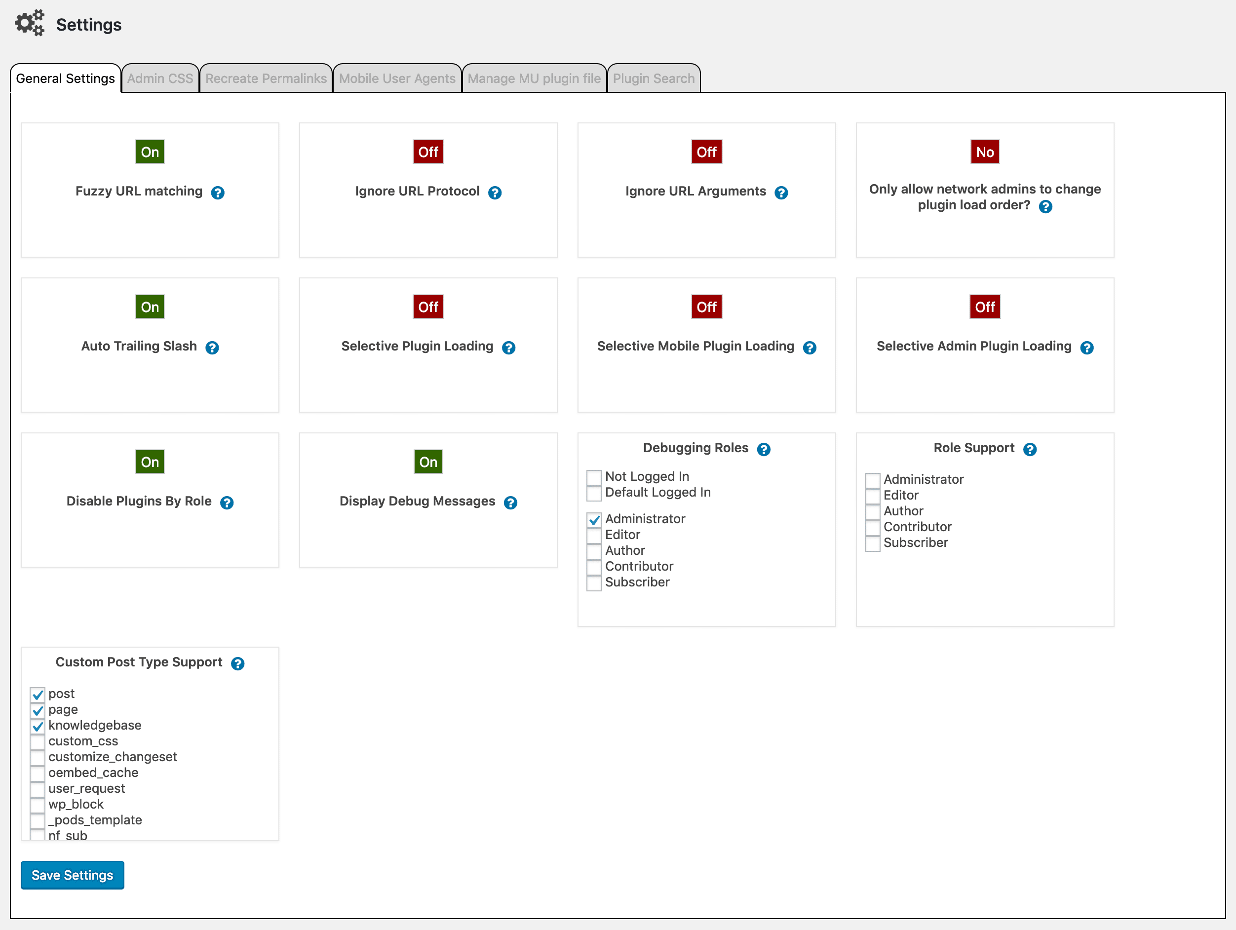 Instellingenpagina voor Plugin Organizer