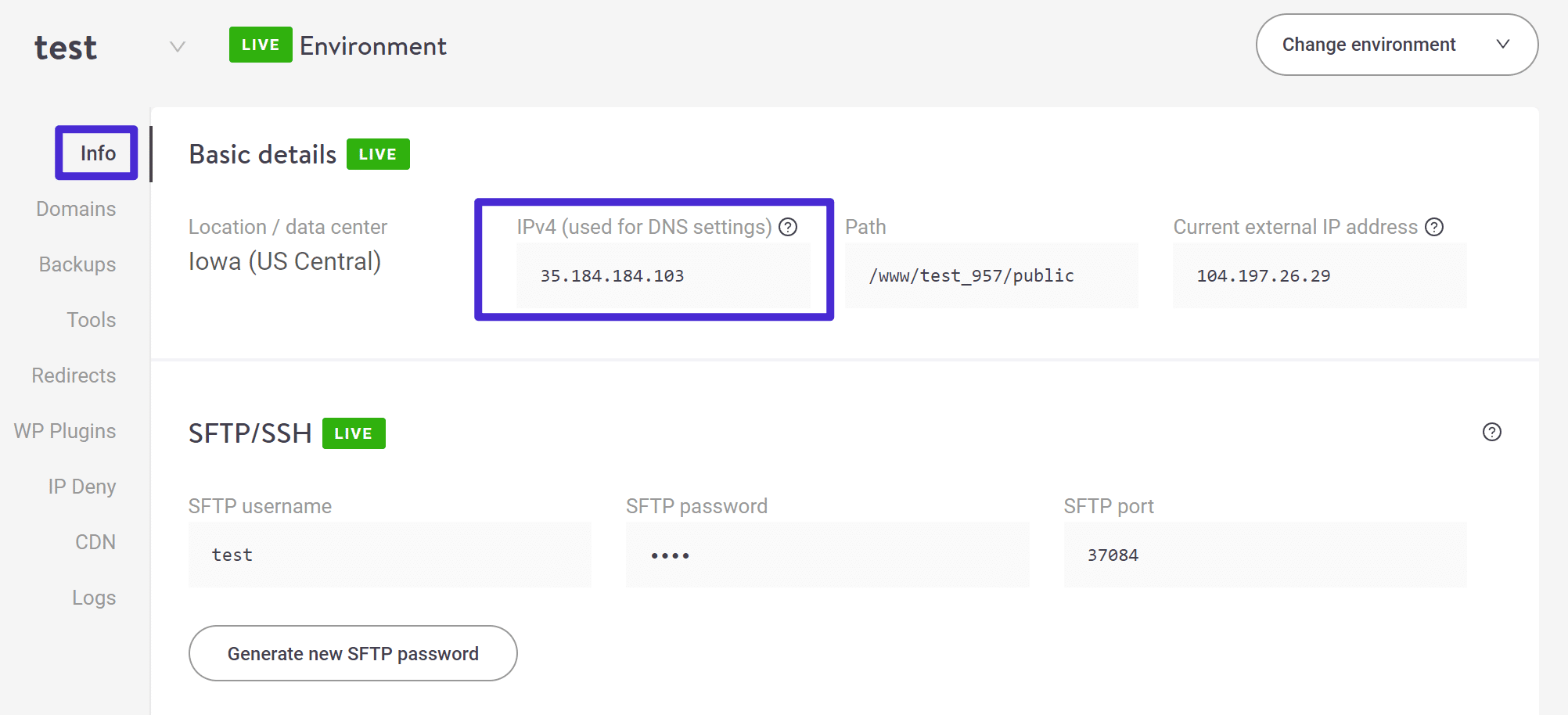 Where to find your Kinsta server IP address