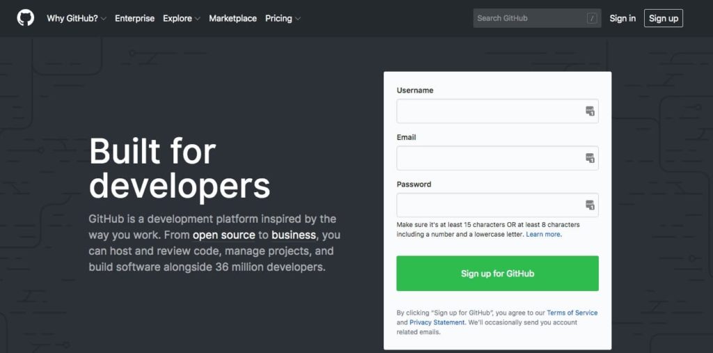 The GitHub website