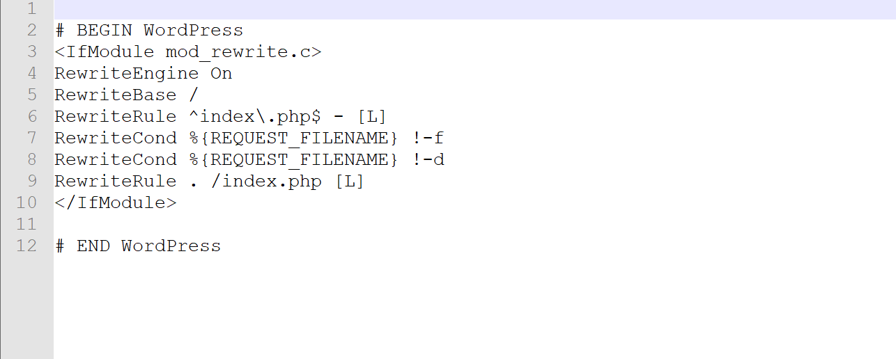 An example of the default WordPress .htaccess file