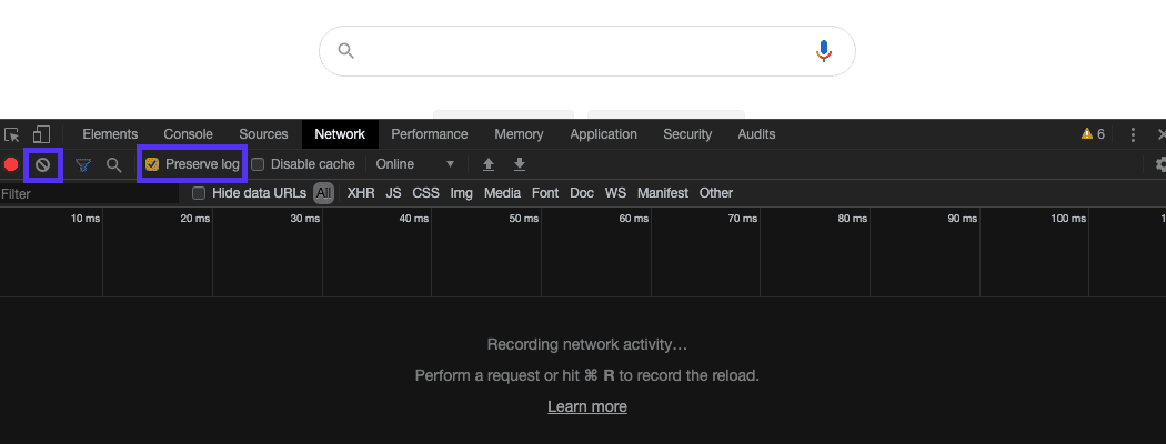 The Chrome developer tool