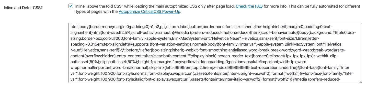 Inline and defer CSS in Autoptimize.