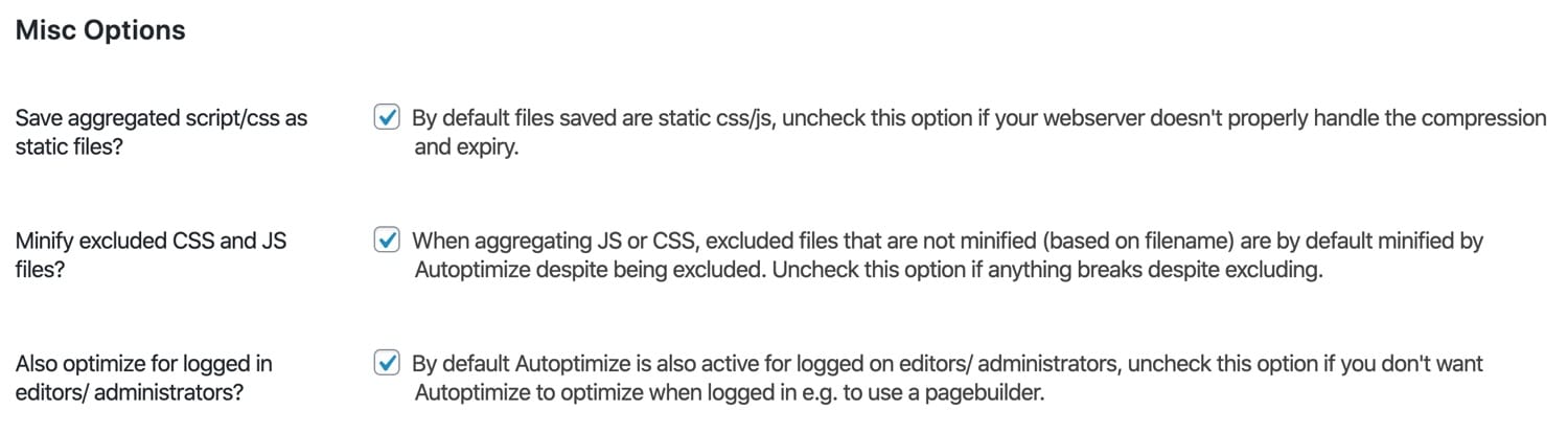 Miscellaneous optimizations in Autoptimize.