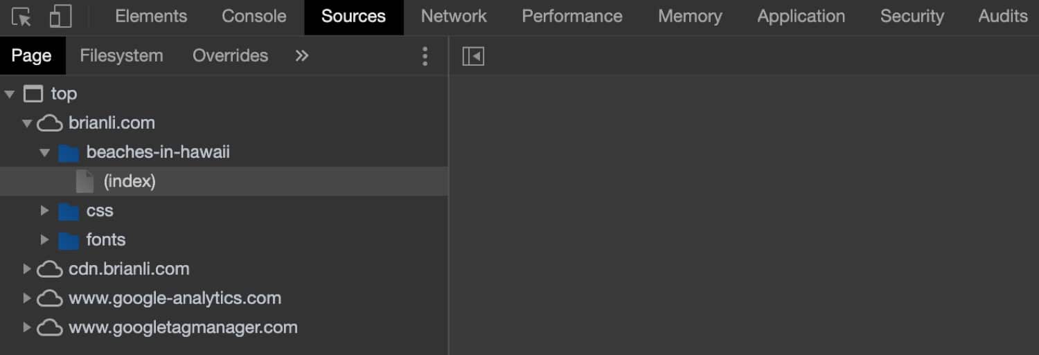 Find external assets with developer tools.